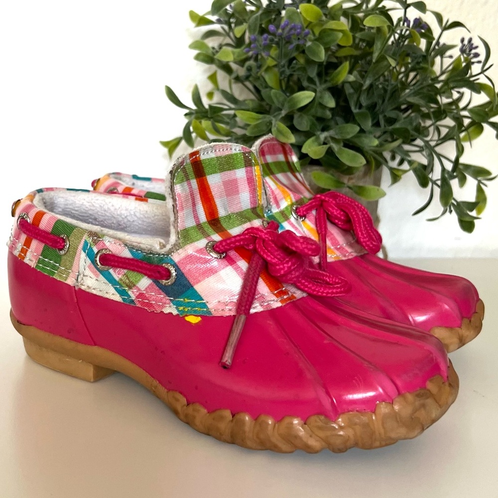 13 Kids Juniors Youth Aqua Stop Girls Youth Pink Plaid Slip on Ankle Boots shoes
